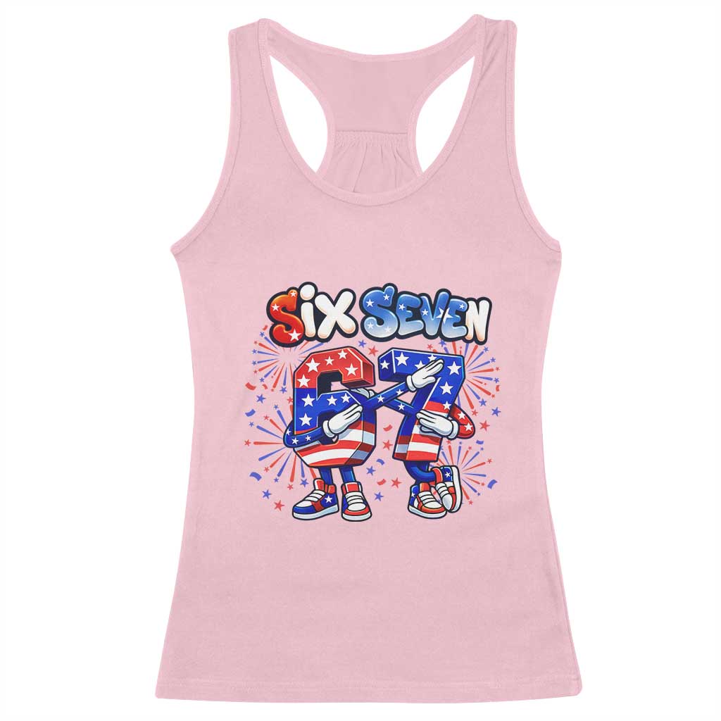 Funny Six Seven Dabbing Racerback Tank Top Patriotic American Pride Gift