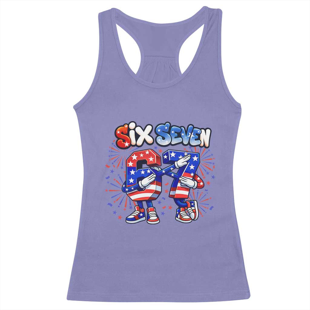 Funny Six Seven Dabbing Racerback Tank Top Patriotic American Pride Gift