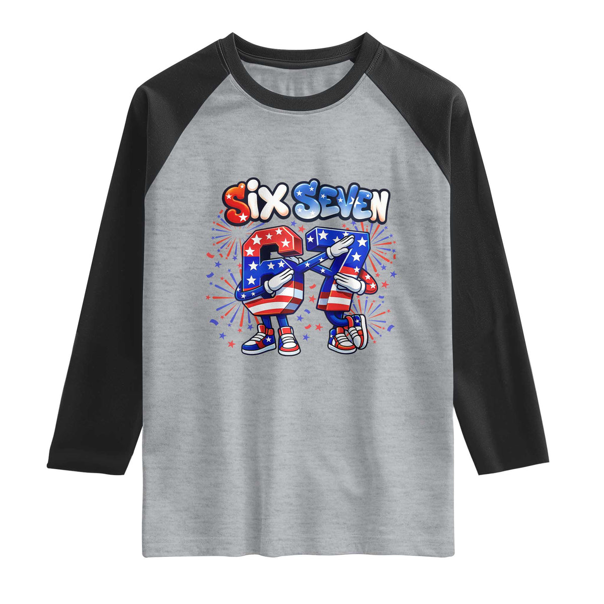 Funny Six Seven Dabbing Raglan Shirt Patriotic American Pride Gift