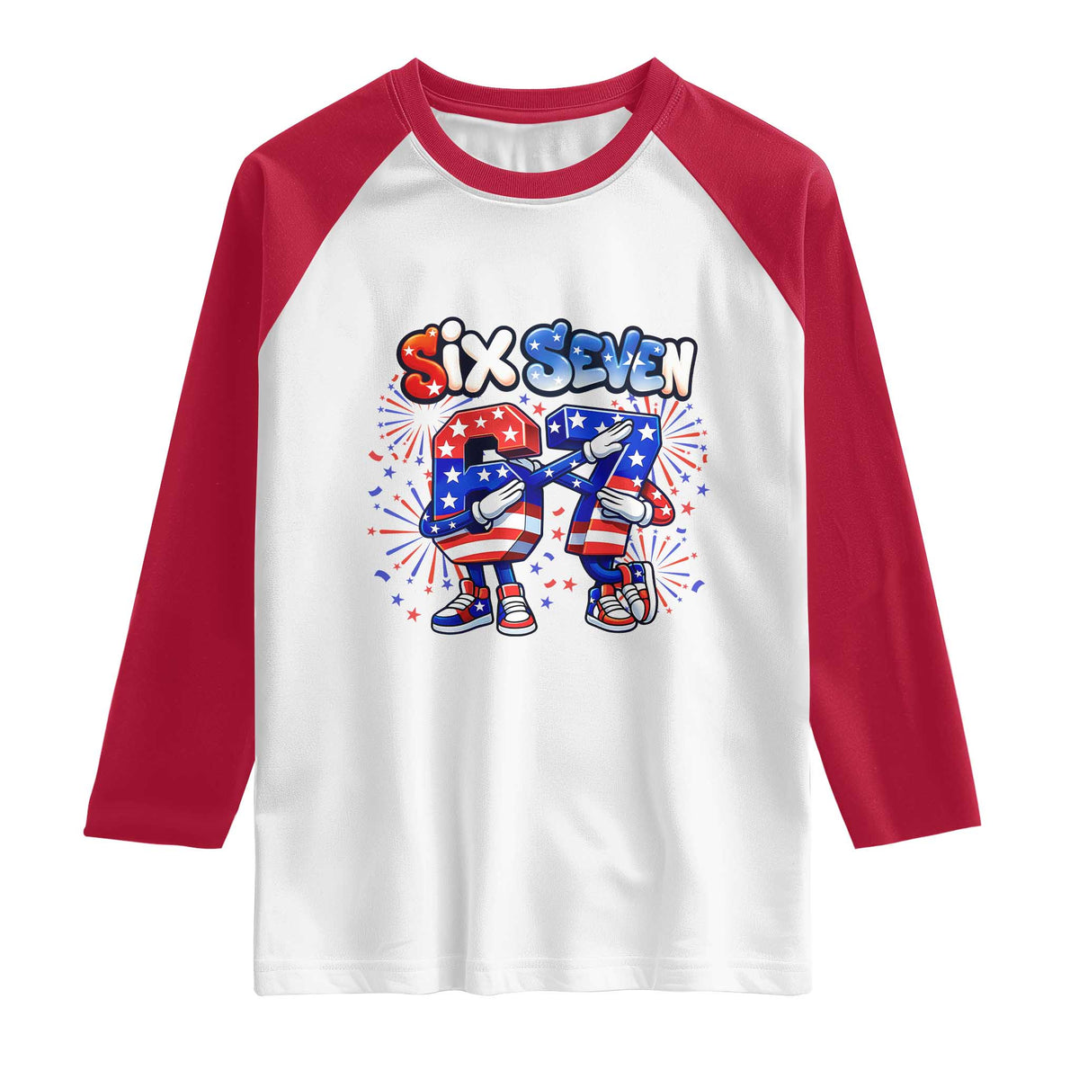 Funny Six Seven Dabbing Raglan Shirt Patriotic American Pride Gift