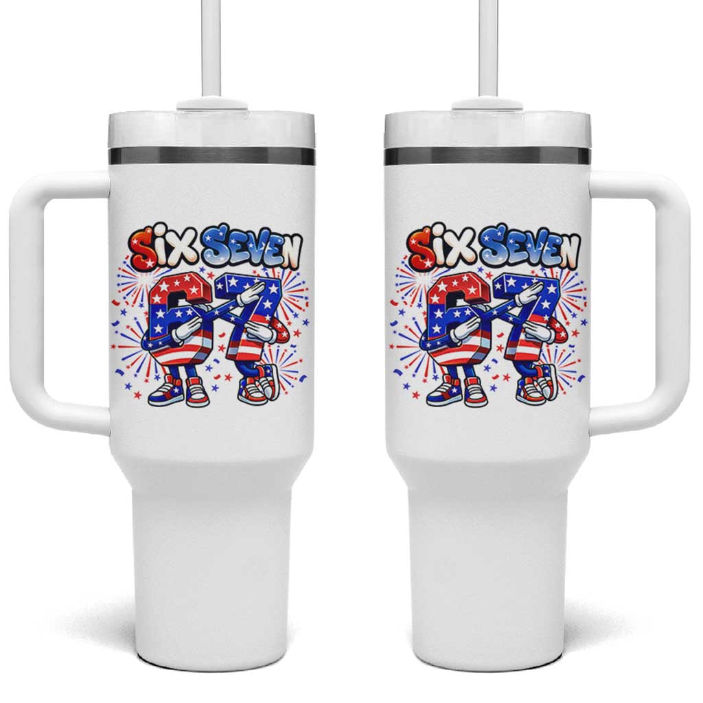 Funny Six Seven Dabbing Tumbler With Handle Patriotic American Pride Gift