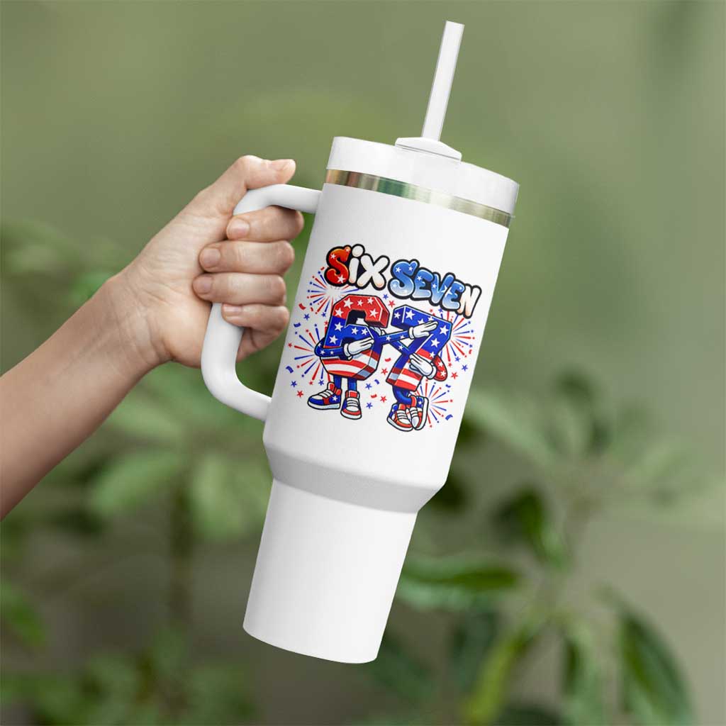 Funny Six Seven Dabbing Tumbler With Handle Patriotic American Pride Gift