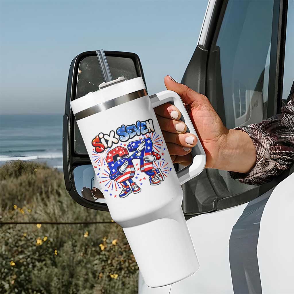 Funny Six Seven Dabbing Tumbler With Handle Patriotic American Pride Gift