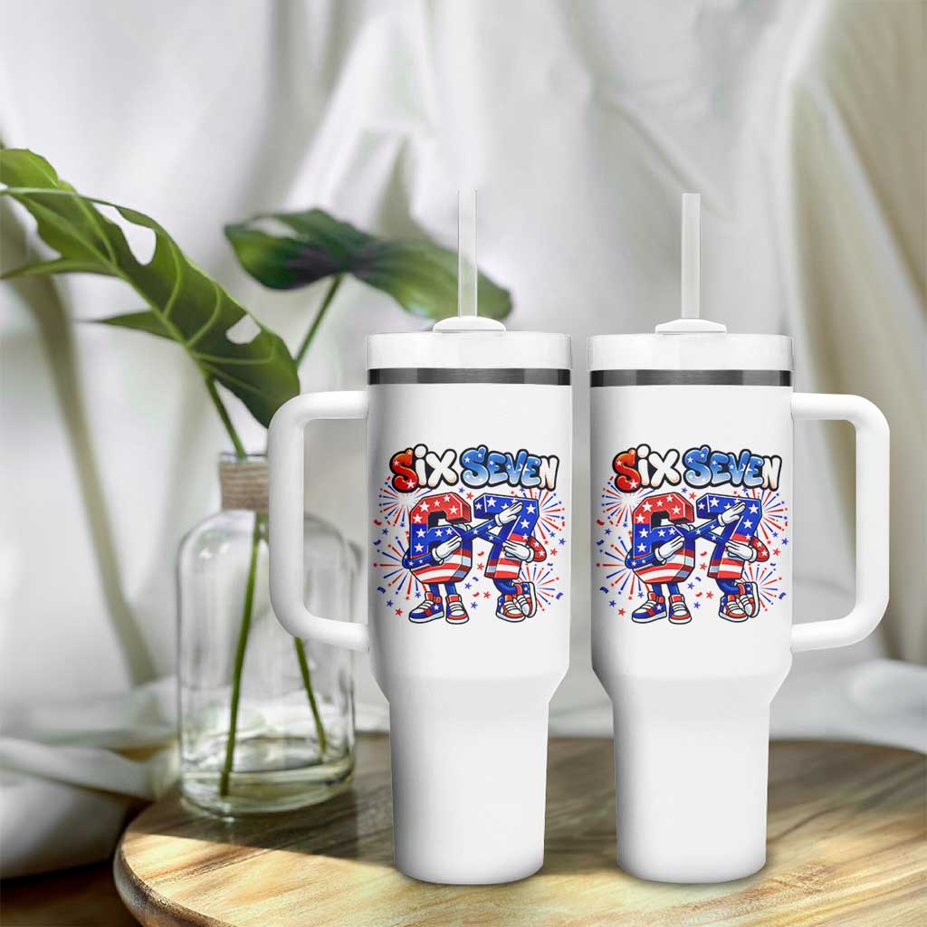 Funny Six Seven Dabbing Tumbler With Handle Patriotic American Pride Gift