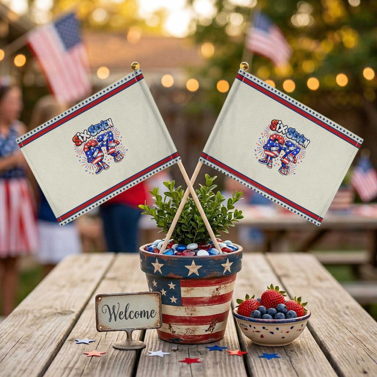 Funny Six Seven Dabbing Patriotic Handheld Flag American Pride Gift