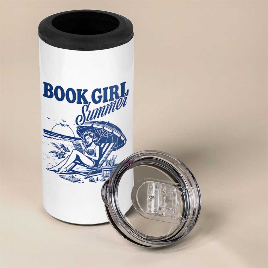 Book Girl Summer 4 in 1 Can Cooler Tumbler Funny Beach Book Lover Gift