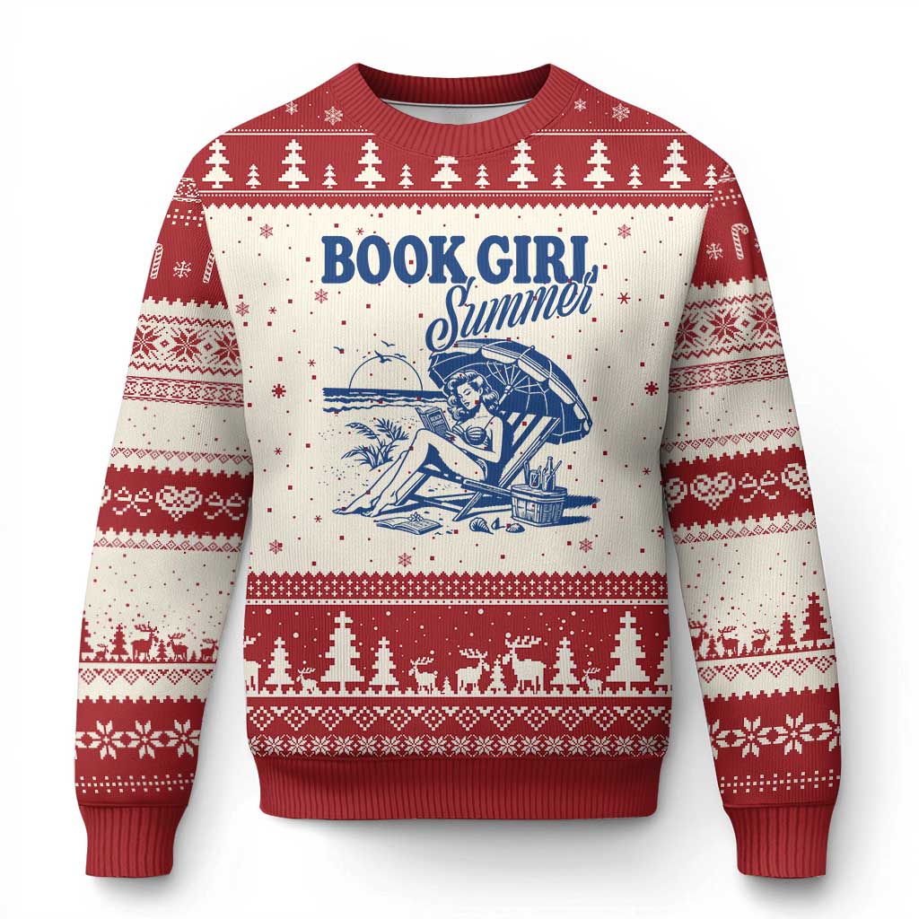Book Girl Summer Ugly Christmas Sweater Funny Beach Book Lover Gift