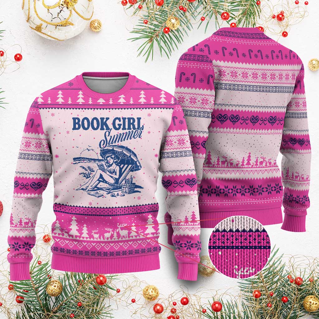 Book Girl Summer Ugly Christmas Sweater Funny Beach Book Lover Gift