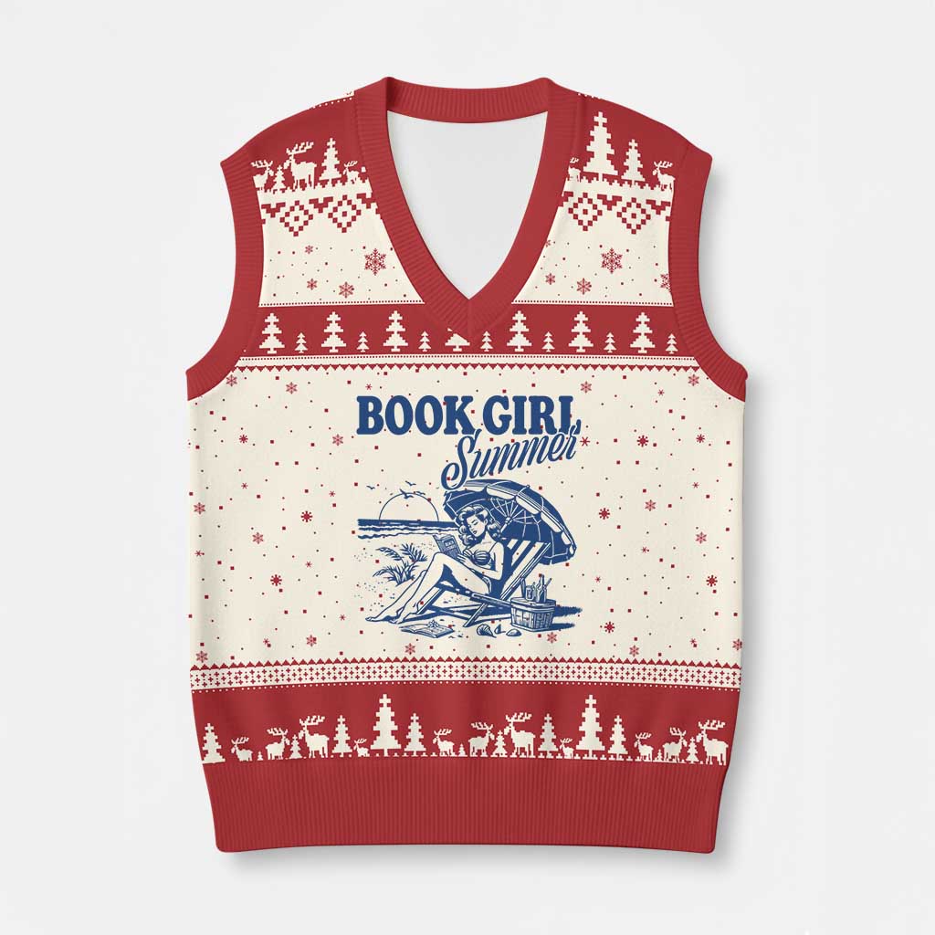 Book Girl Summer V-Neck Knit Sweater Vest Funny Beach Book Lover Gift