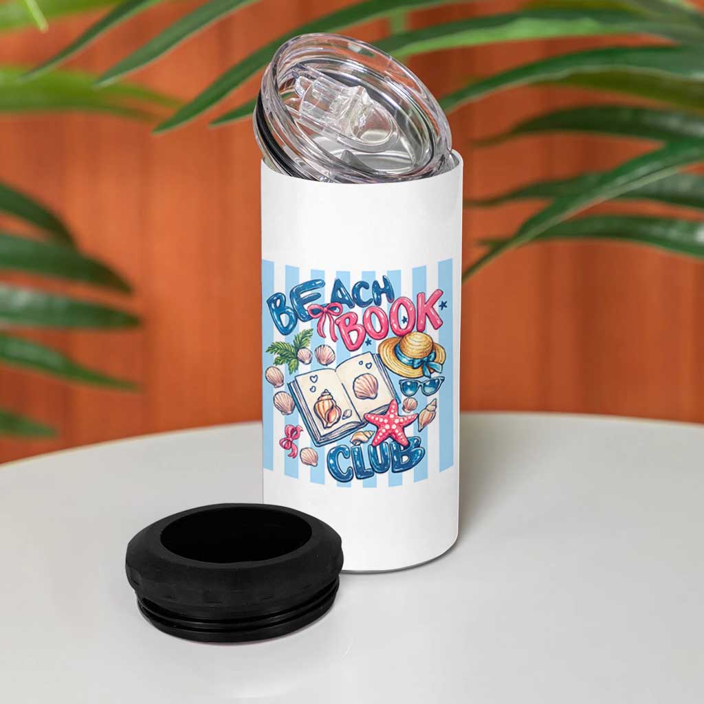 Beach Book Club 4 in 1 Can Cooler Tumbler Bookworm Summer Vacation Graphic