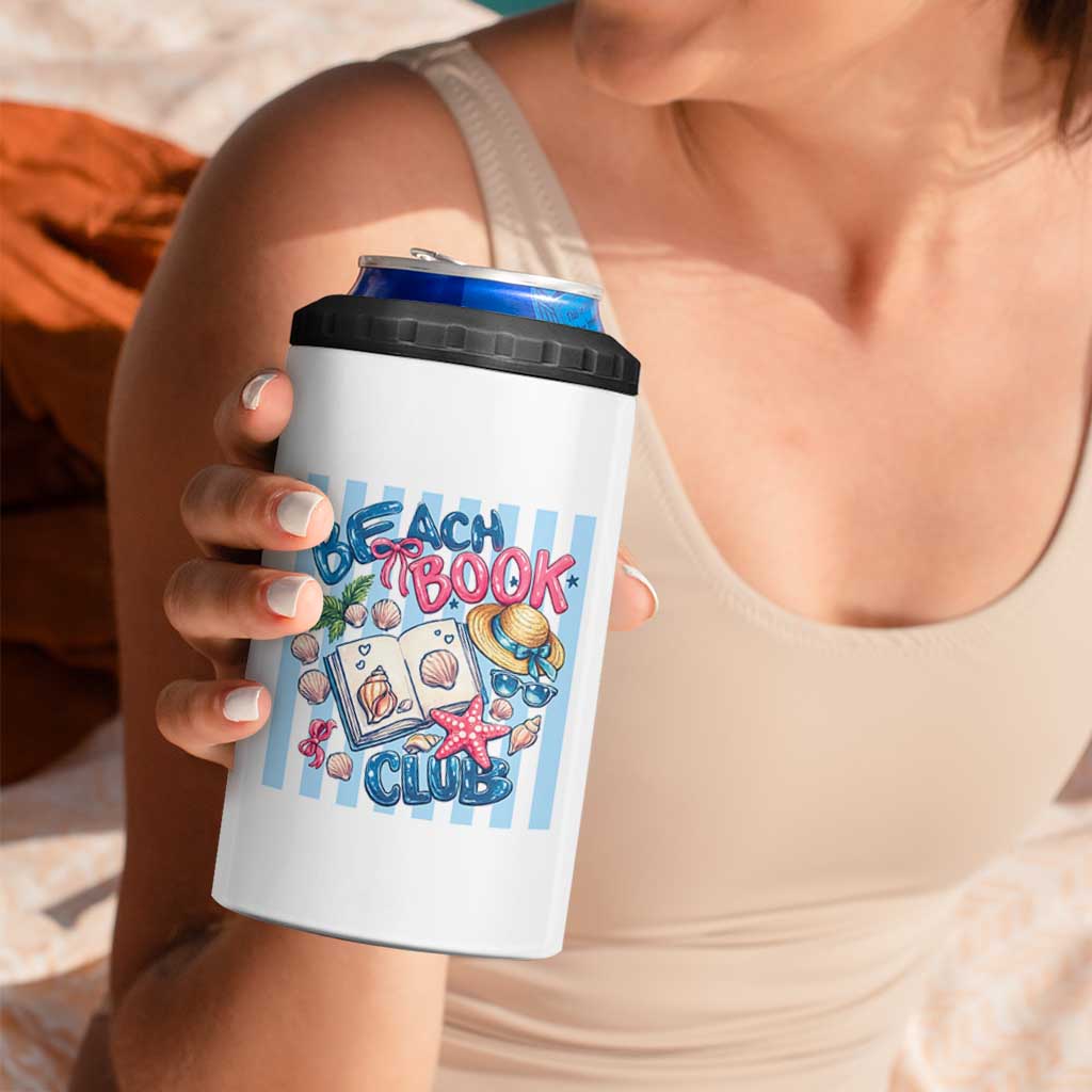 Beach Book Club 4 in 1 Can Cooler Tumbler Bookworm Summer Vacation Graphic