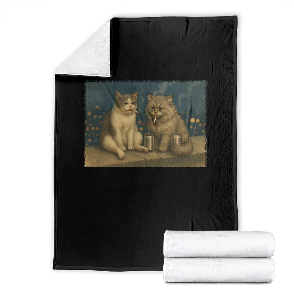 Funny Smoking Cat Throw Blanket Meme Cool Kitten With Cigarette