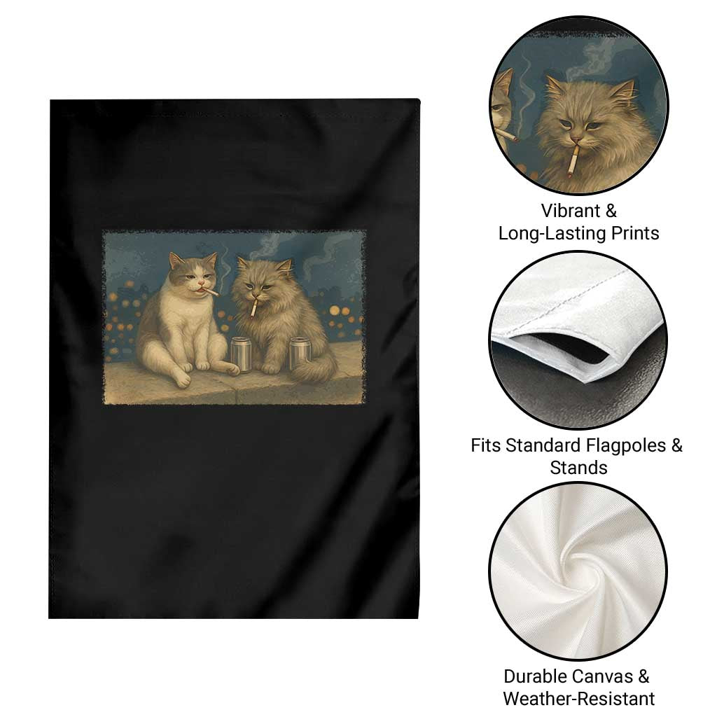 Funny Smoking Cat Garden Flag Meme Cool Kitten With Cigarette