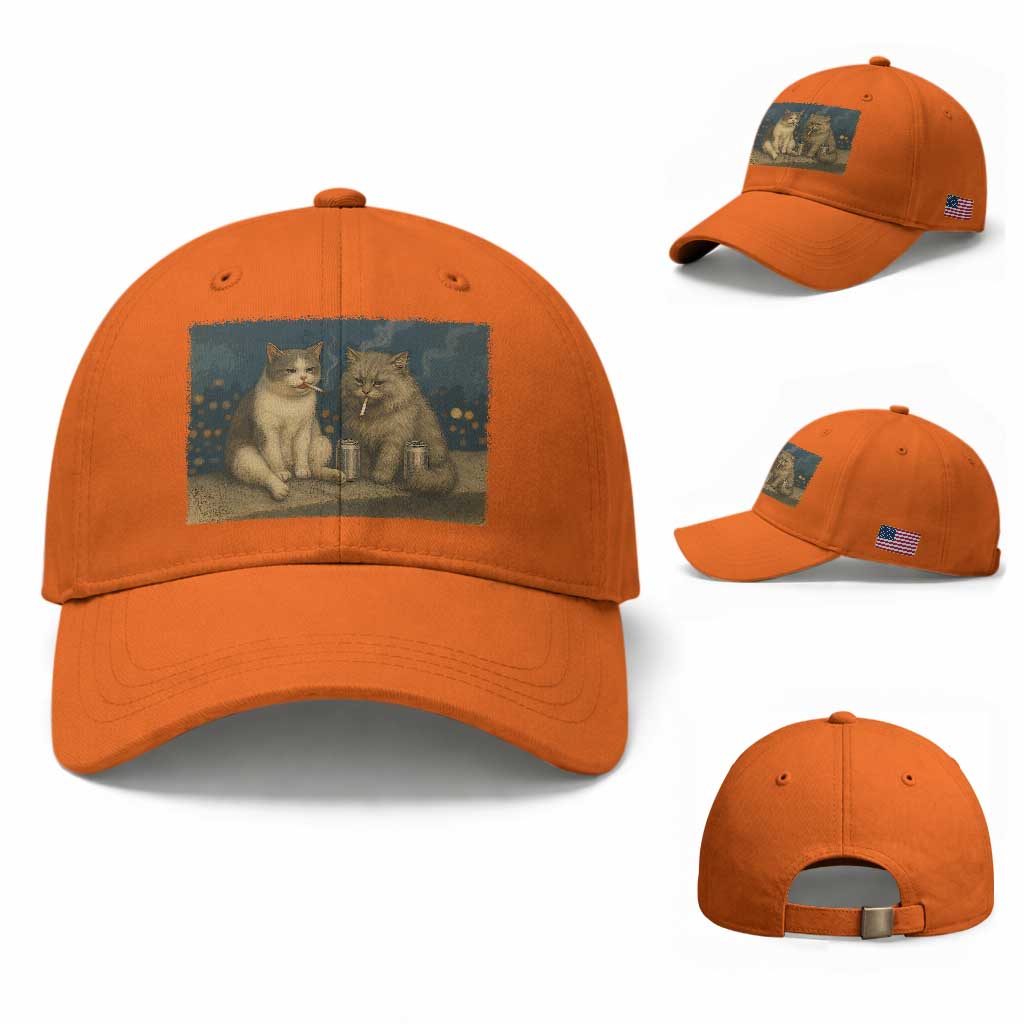 Funny Smoking Cat Baseball Cap Meme Cool Kitten With Cigarette