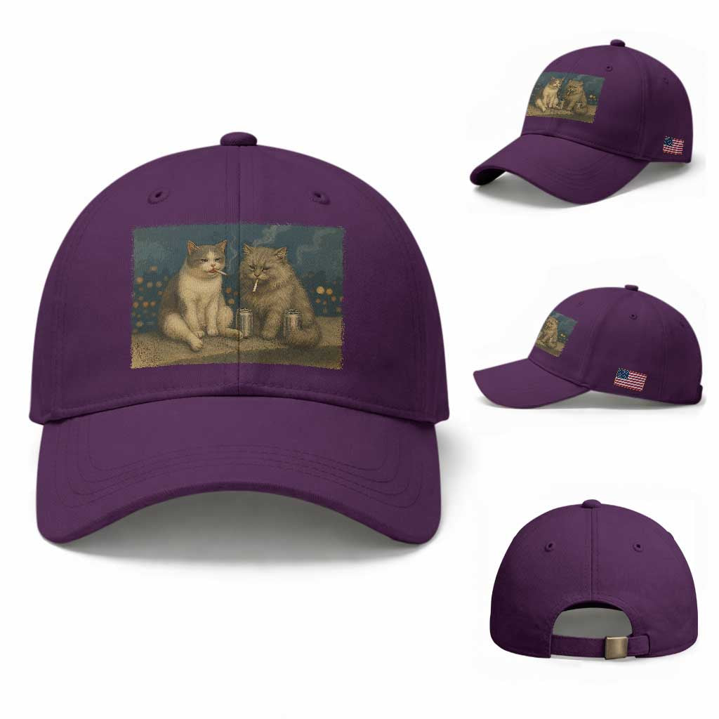 Funny Smoking Cat Baseball Cap Meme Cool Kitten With Cigarette