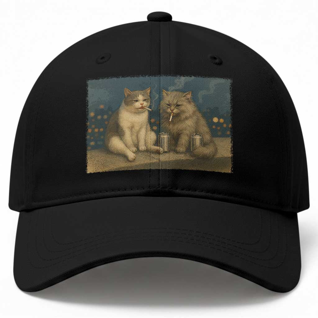 Funny Smoking Cat Baseball Cap Meme Cool Kitten With Cigarette