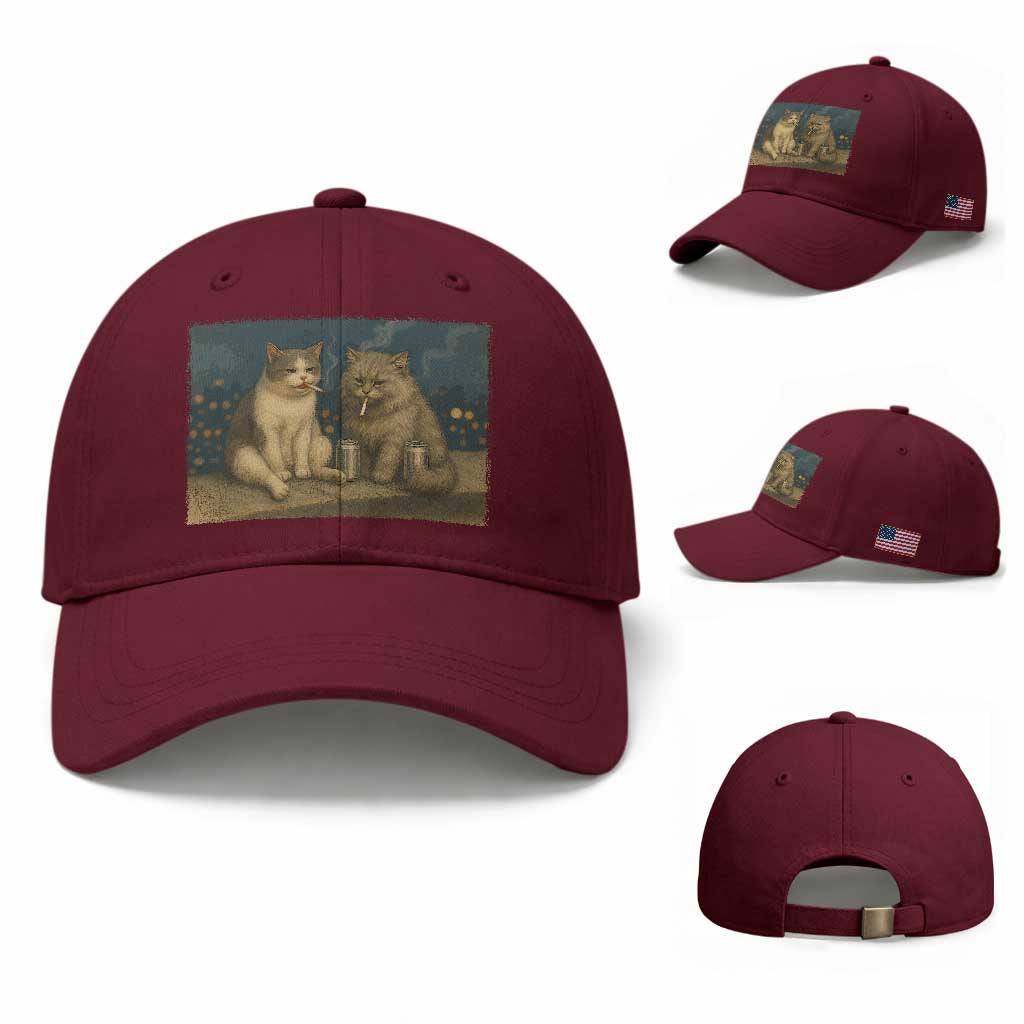Funny Smoking Cat Baseball Cap Meme Cool Kitten With Cigarette