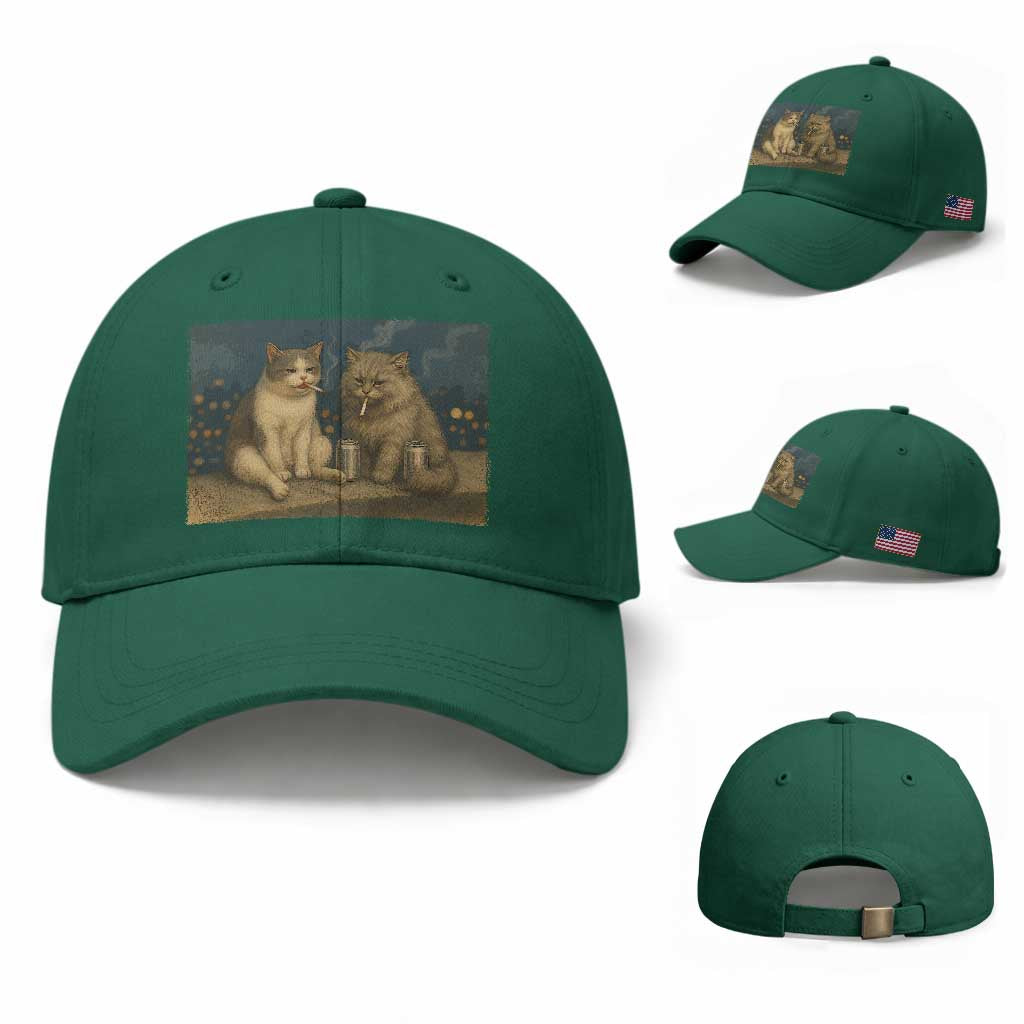 Funny Smoking Cat Baseball Cap Meme Cool Kitten With Cigarette