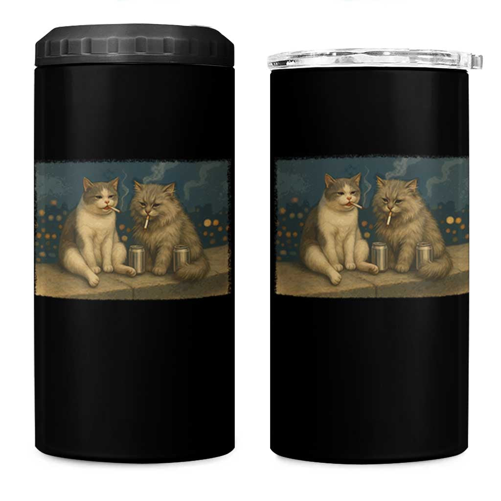 Funny Smoking Cat 4 in 1 Can Cooler Tumbler Meme Cool Kitten With Cigarette
