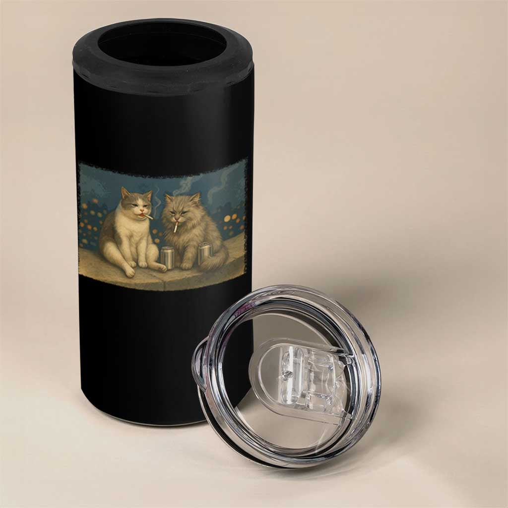 Funny Smoking Cat 4 in 1 Can Cooler Tumbler Meme Cool Kitten With Cigarette