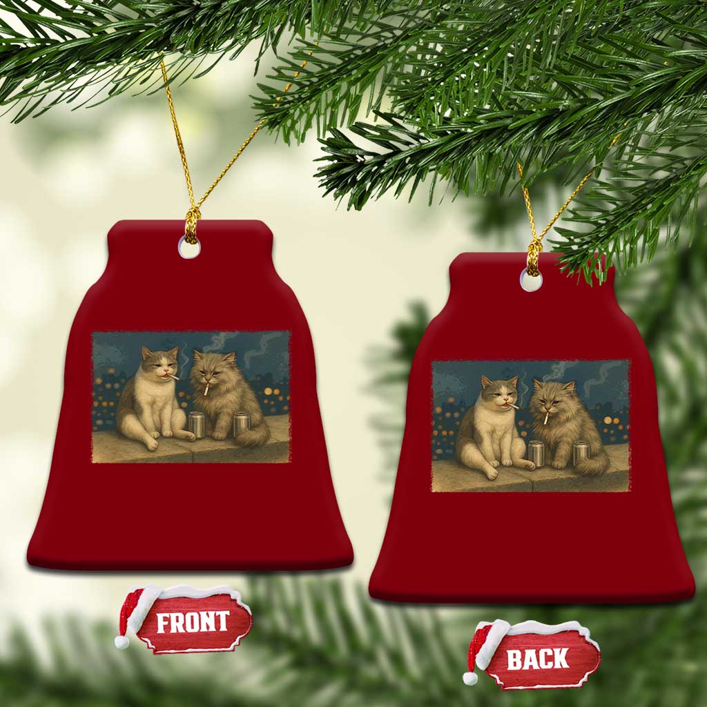 Funny Smoking Cat Ceramic Ornament Meme Cool Kitten With Cigarette