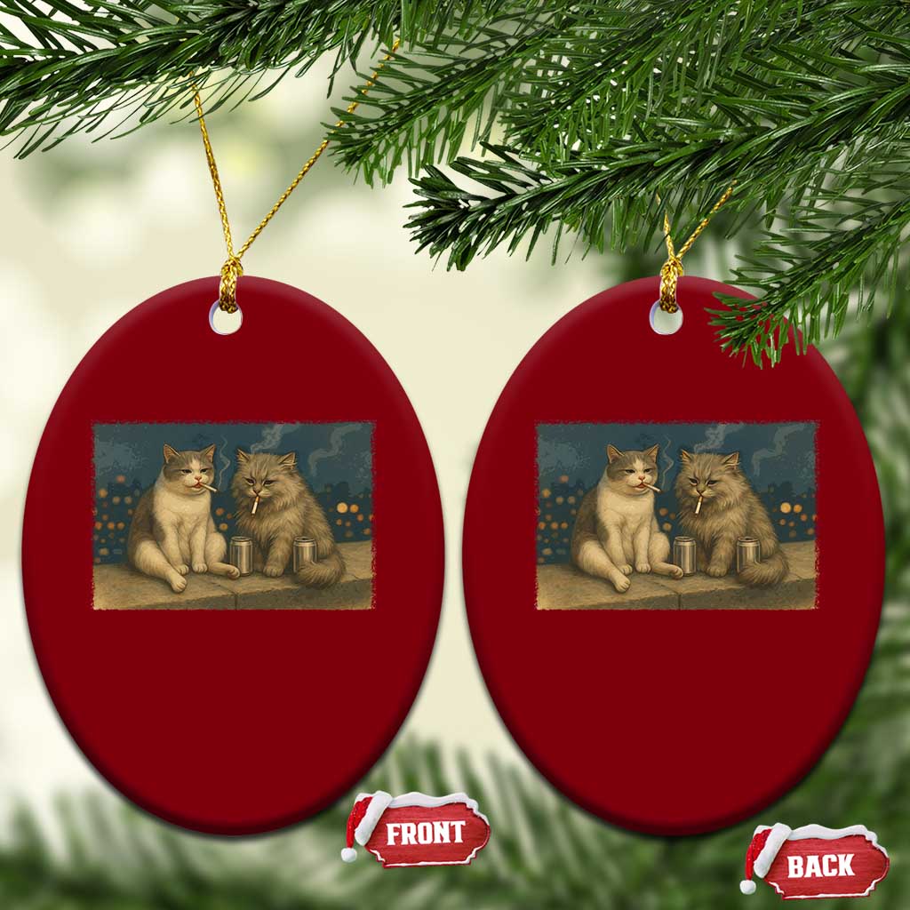 Funny Smoking Cat Ceramic Ornament Meme Cool Kitten With Cigarette