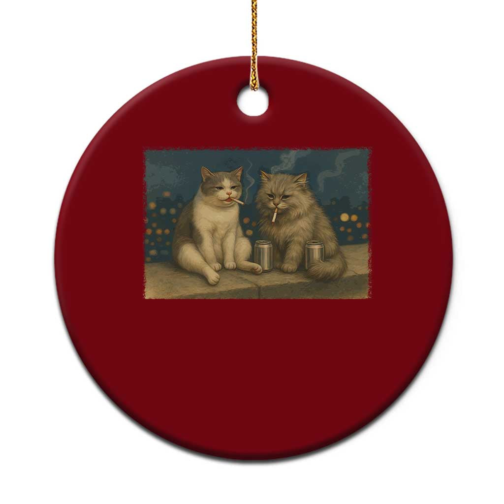 Funny Smoking Cat Ceramic Ornament Meme Cool Kitten With Cigarette