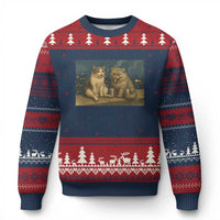 Funny Smoking Cat Ugly Christmas Sweater Meme Cool Kitten With Cigarette