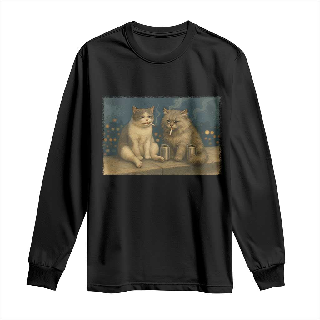 Funny Smoking Cat Long Sleeve Shirt Meme Cool Kitten With Cigarette