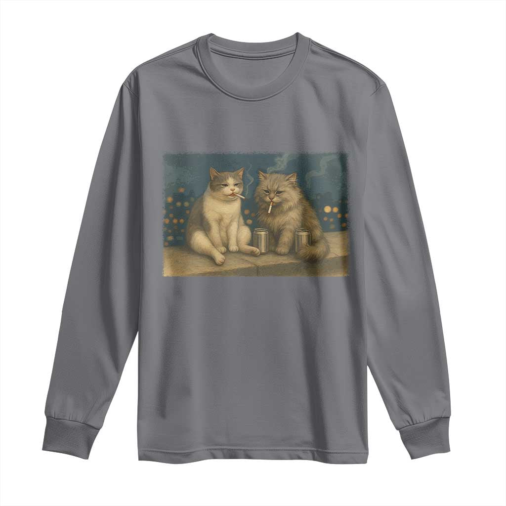 Funny Smoking Cat Long Sleeve Shirt Meme Cool Kitten With Cigarette