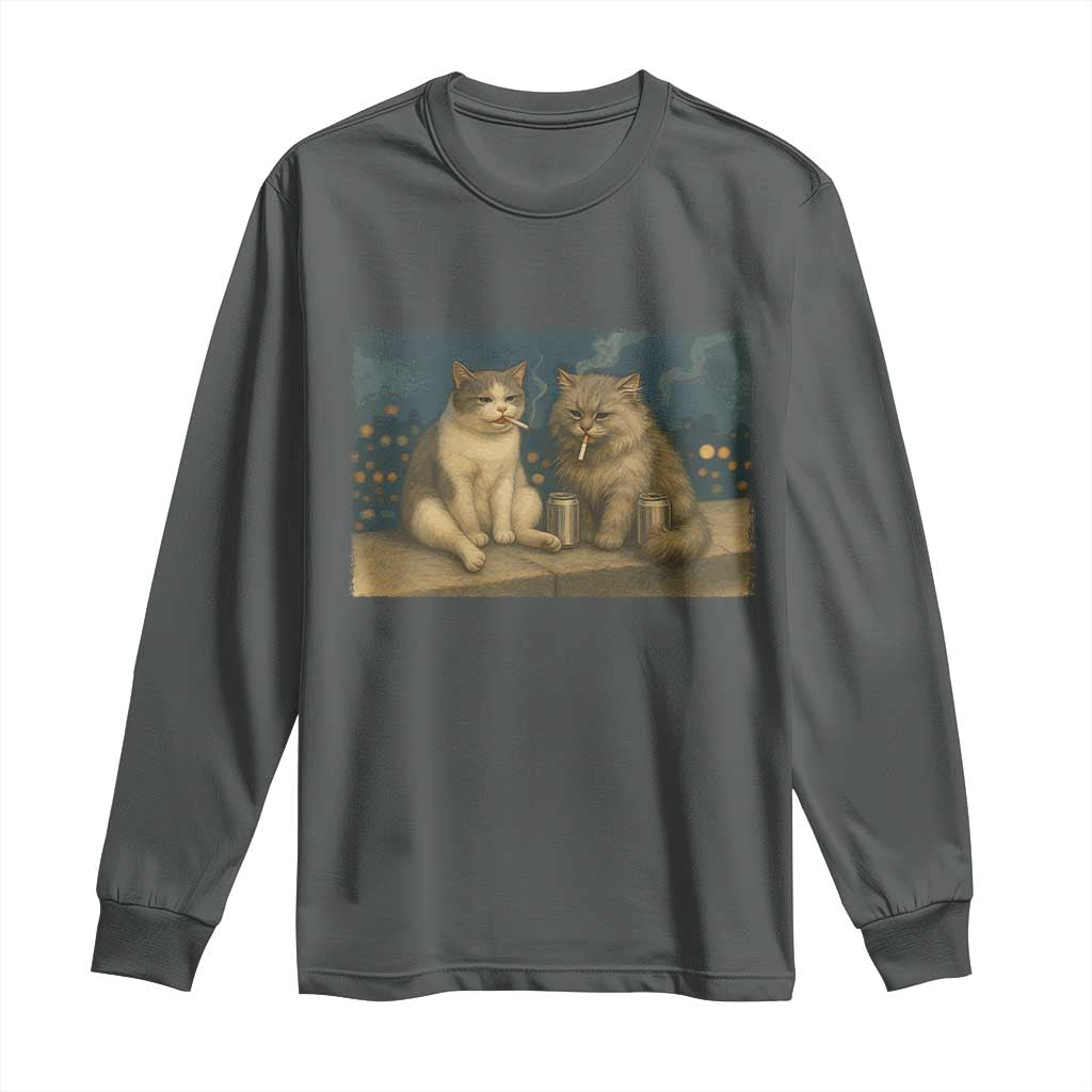 Funny Smoking Cat Long Sleeve Shirt Meme Cool Kitten With Cigarette
