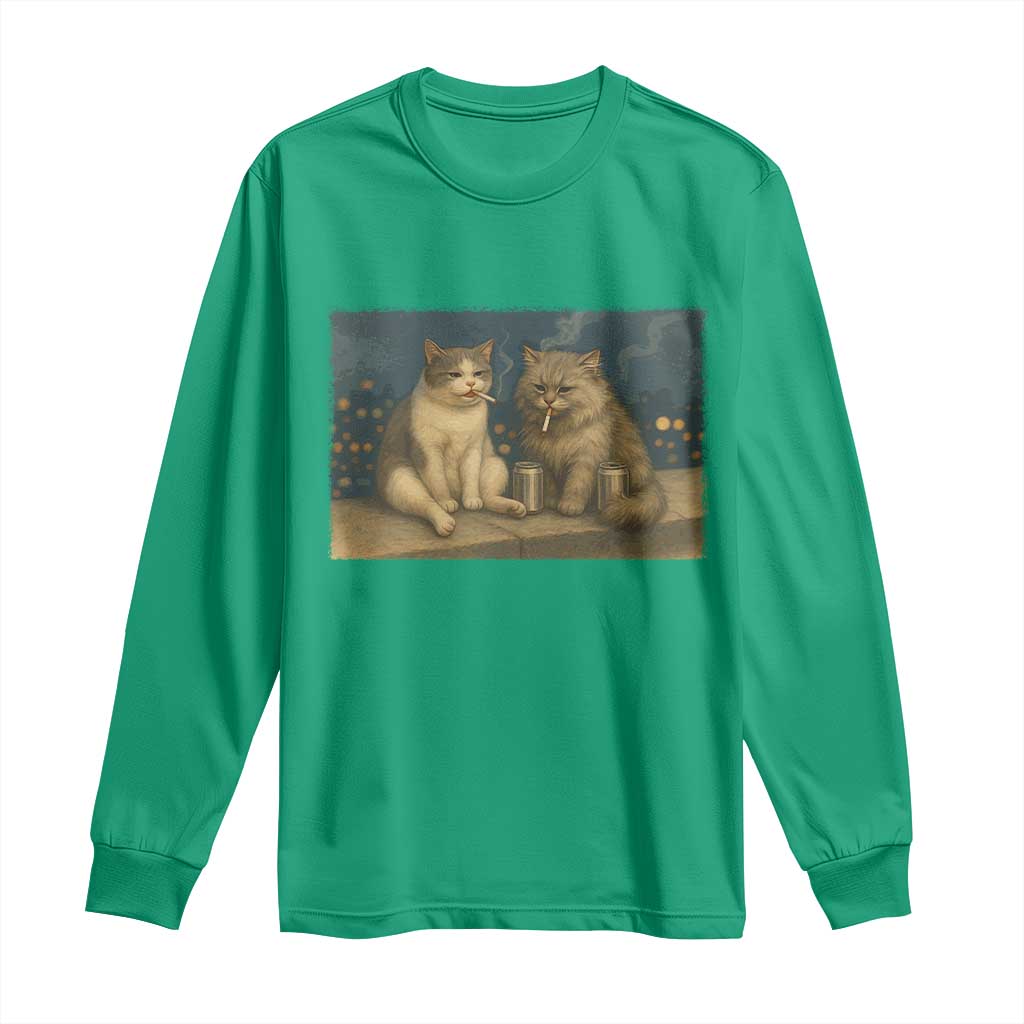 Funny Smoking Cat Long Sleeve Shirt Meme Cool Kitten With Cigarette