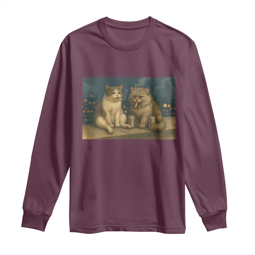 Funny Smoking Cat Long Sleeve Shirt Meme Cool Kitten With Cigarette
