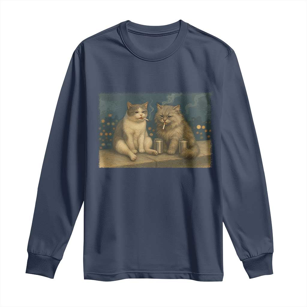Funny Smoking Cat Long Sleeve Shirt Meme Cool Kitten With Cigarette