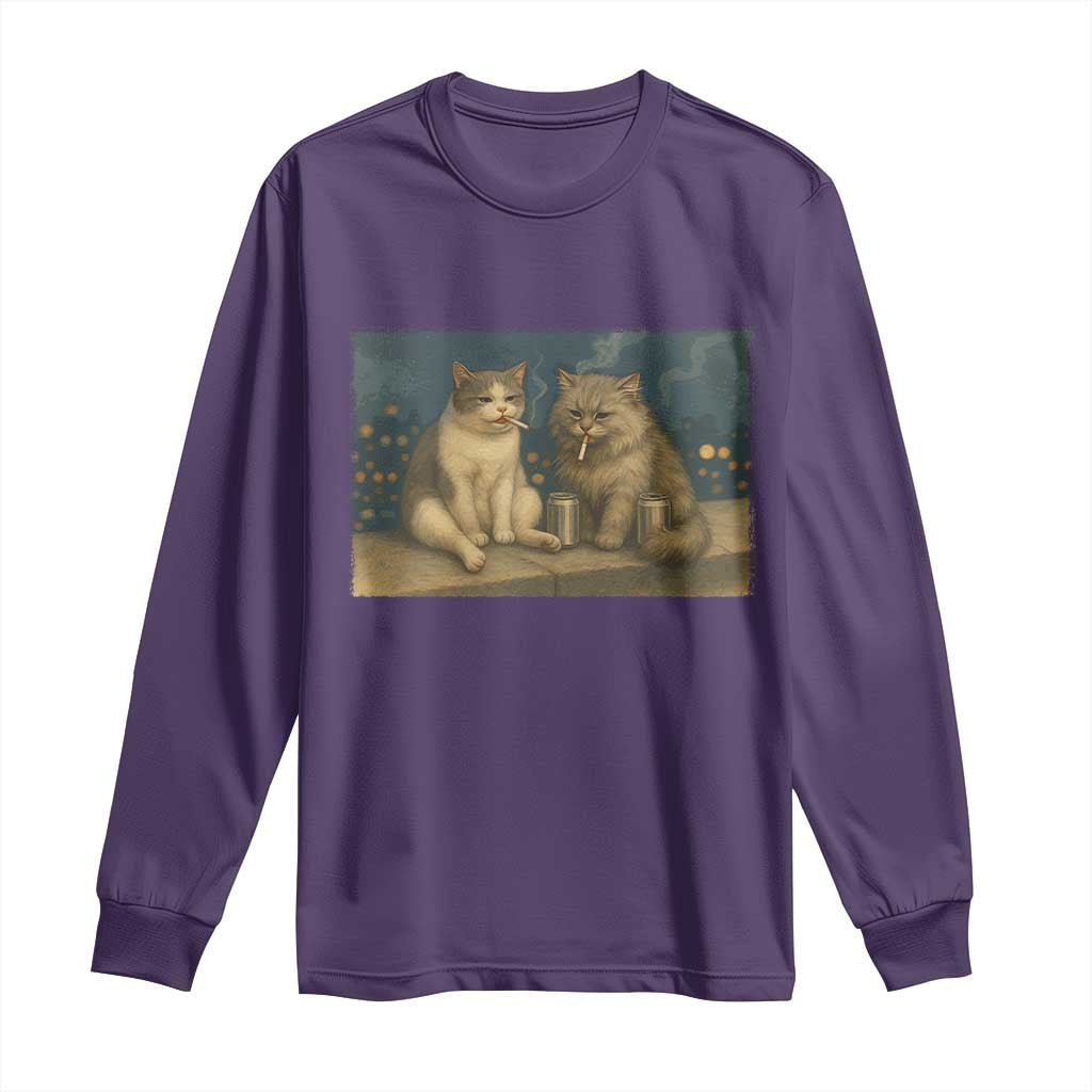 Funny Smoking Cat Long Sleeve Shirt Meme Cool Kitten With Cigarette