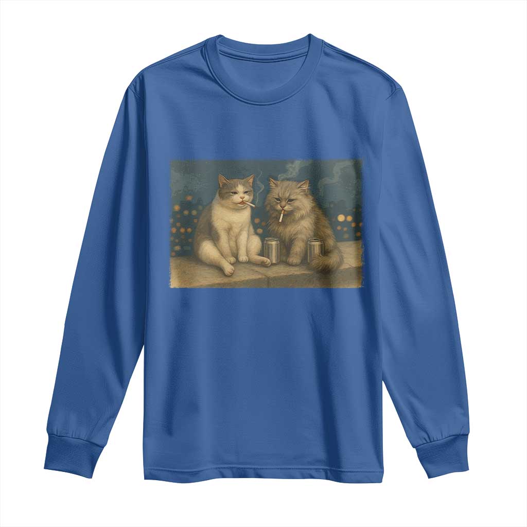 Funny Smoking Cat Long Sleeve Shirt Meme Cool Kitten With Cigarette
