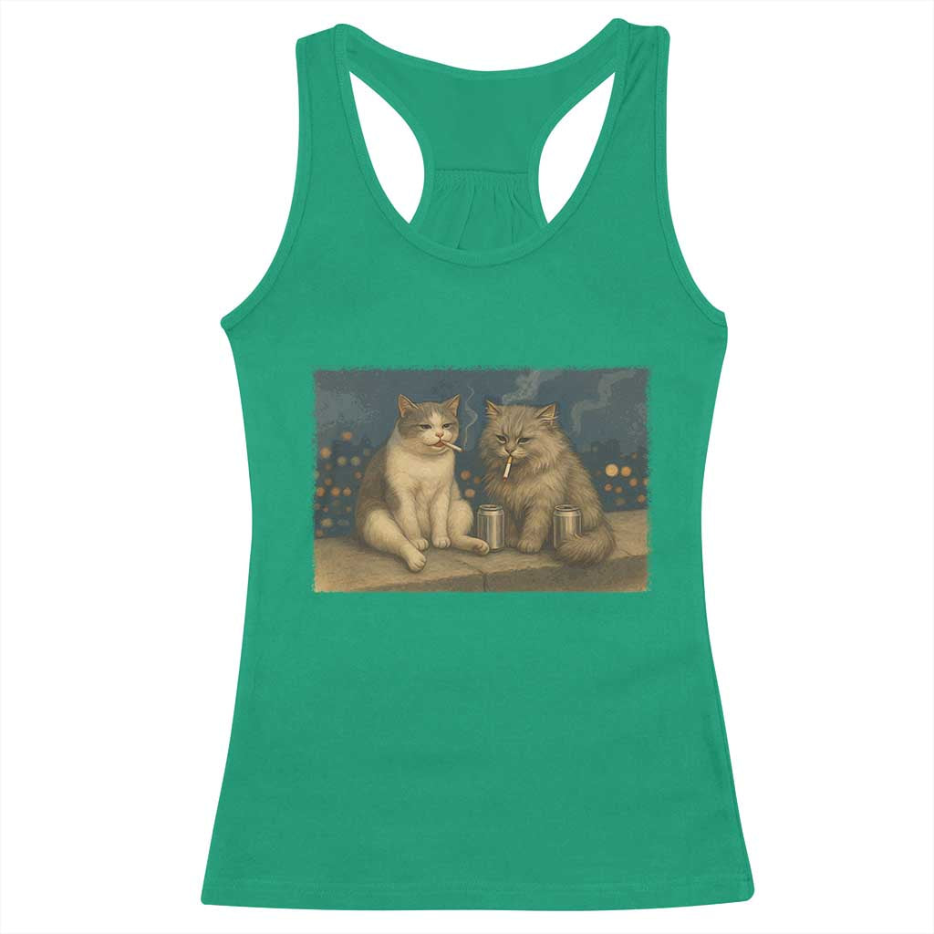Funny Smoking Cat Racerback Tank Top Meme Cool Kitten With Cigarette
