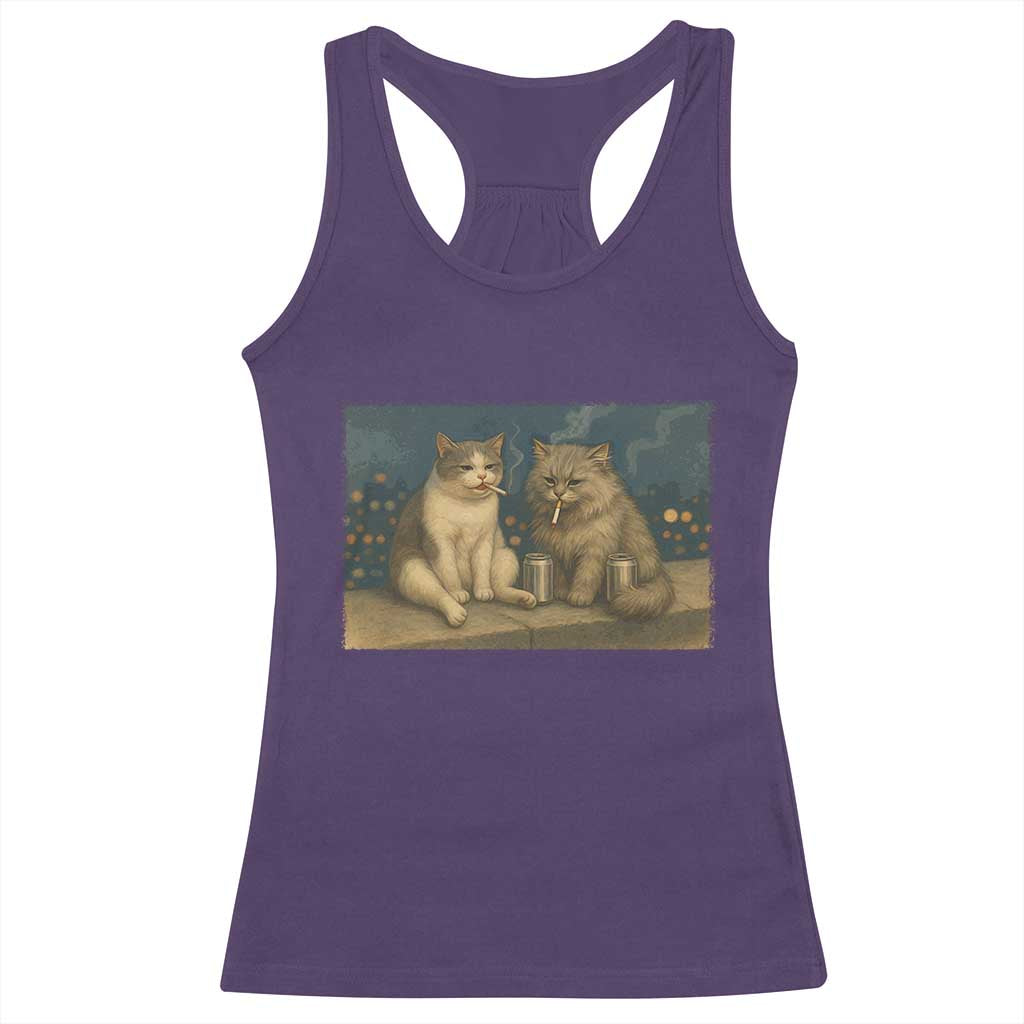Funny Smoking Cat Racerback Tank Top Meme Cool Kitten With Cigarette