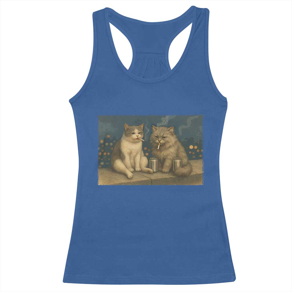 Funny Smoking Cat Racerback Tank Top Meme Cool Kitten With Cigarette
