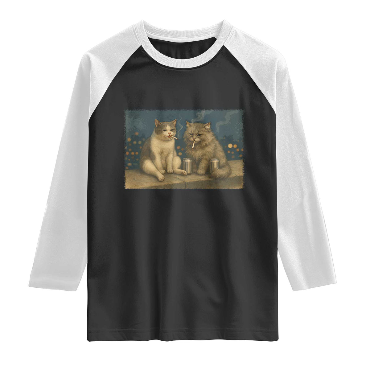Funny Smoking Cat Raglan Shirt Meme Cool Kitten With Cigarette