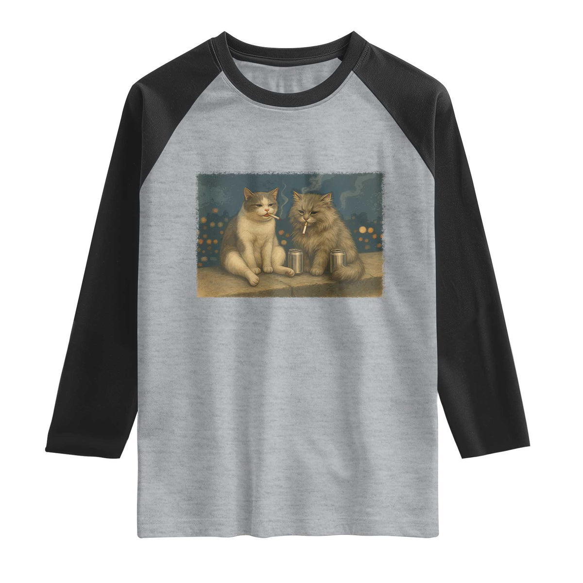 Funny Smoking Cat Raglan Shirt Meme Cool Kitten With Cigarette