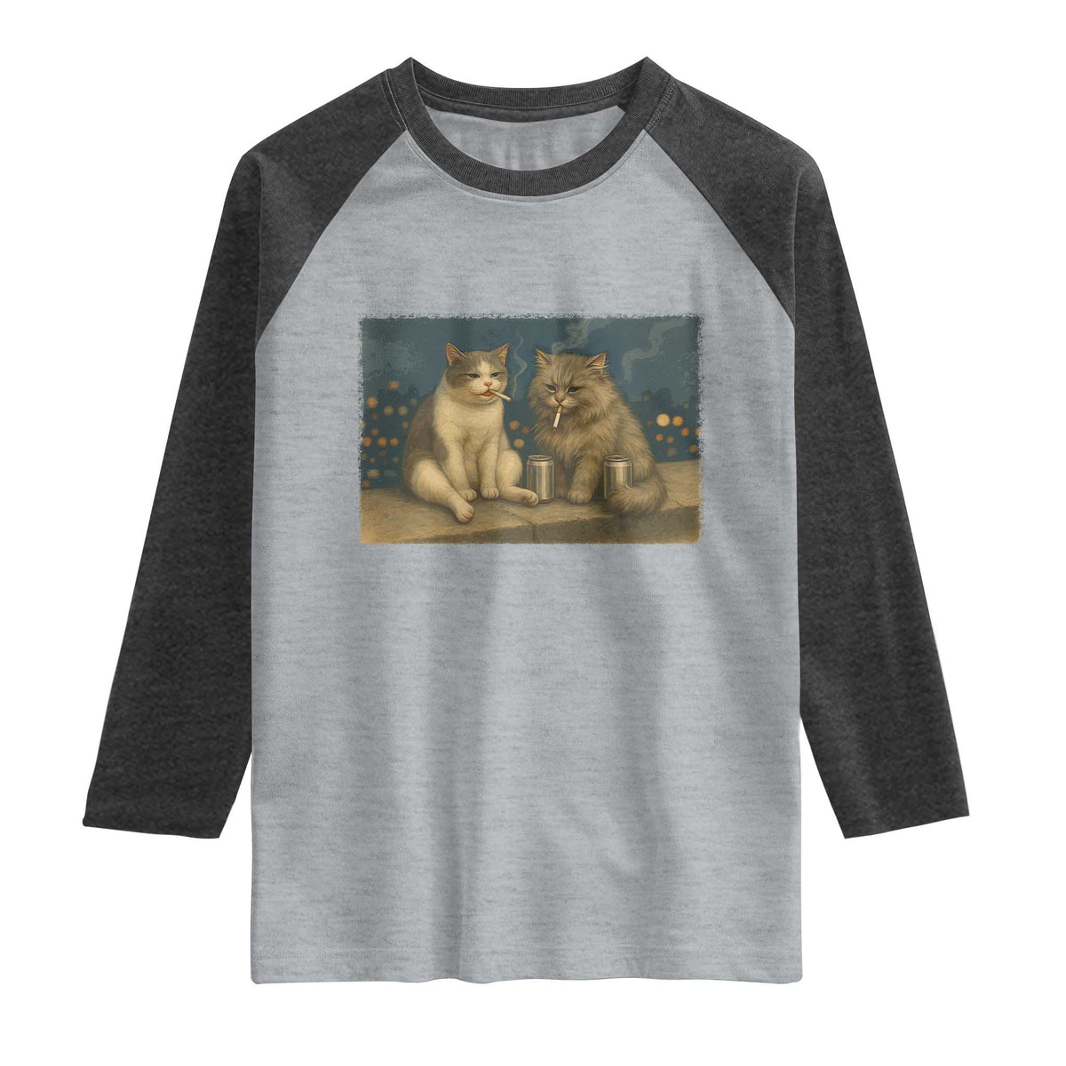 Funny Smoking Cat Raglan Shirt Meme Cool Kitten With Cigarette