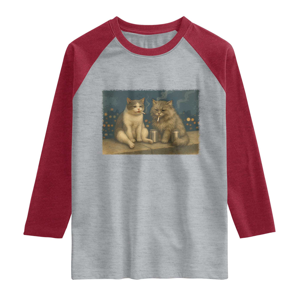 Funny Smoking Cat Raglan Shirt Meme Cool Kitten With Cigarette