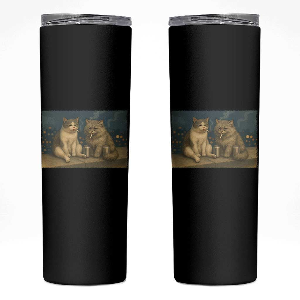 Funny Smoking Cat Skinny Tumbler Meme Cool Kitten With Cigarette