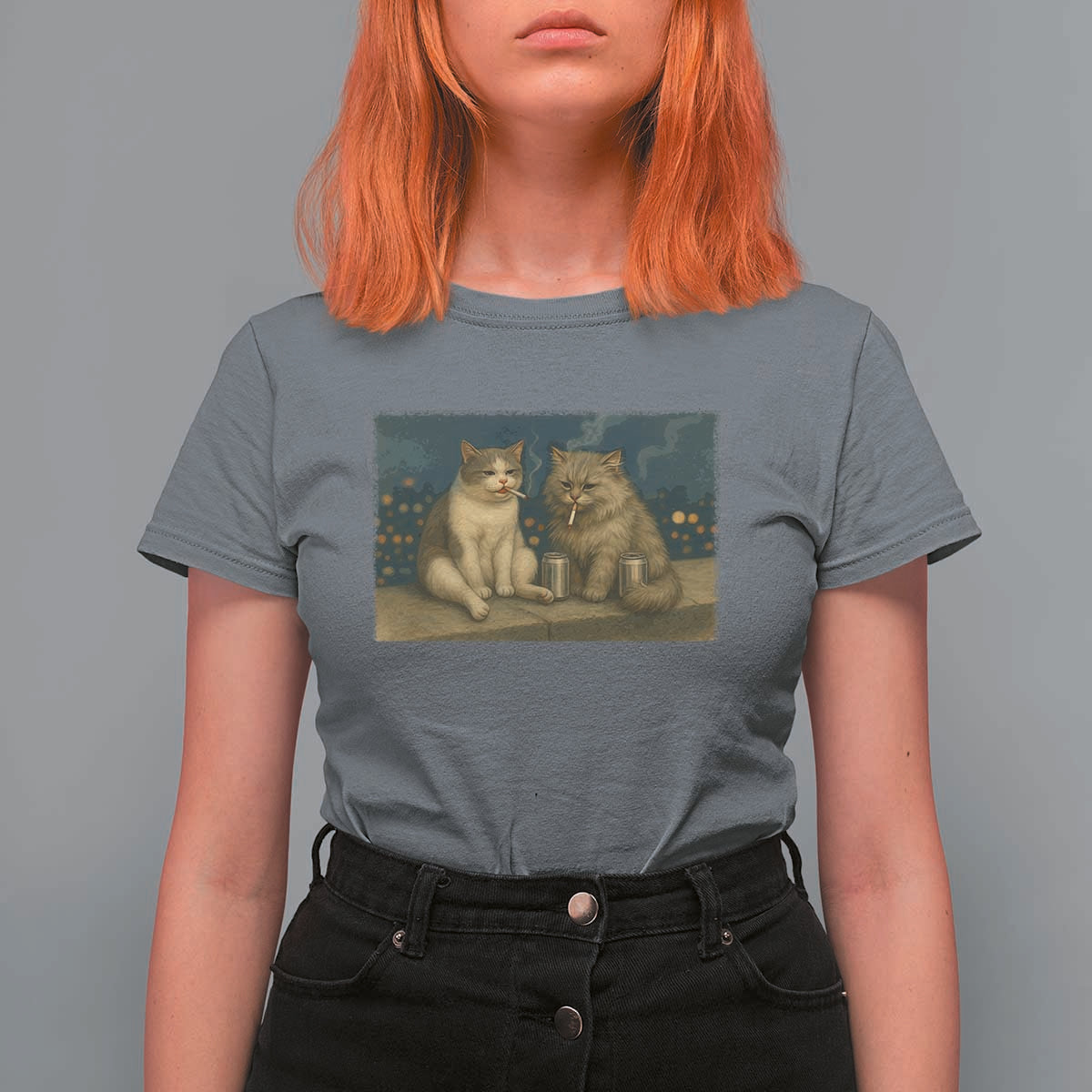 Funny Smoking Cat T Shirt For Women Meme Cool Kitten With Cigarette