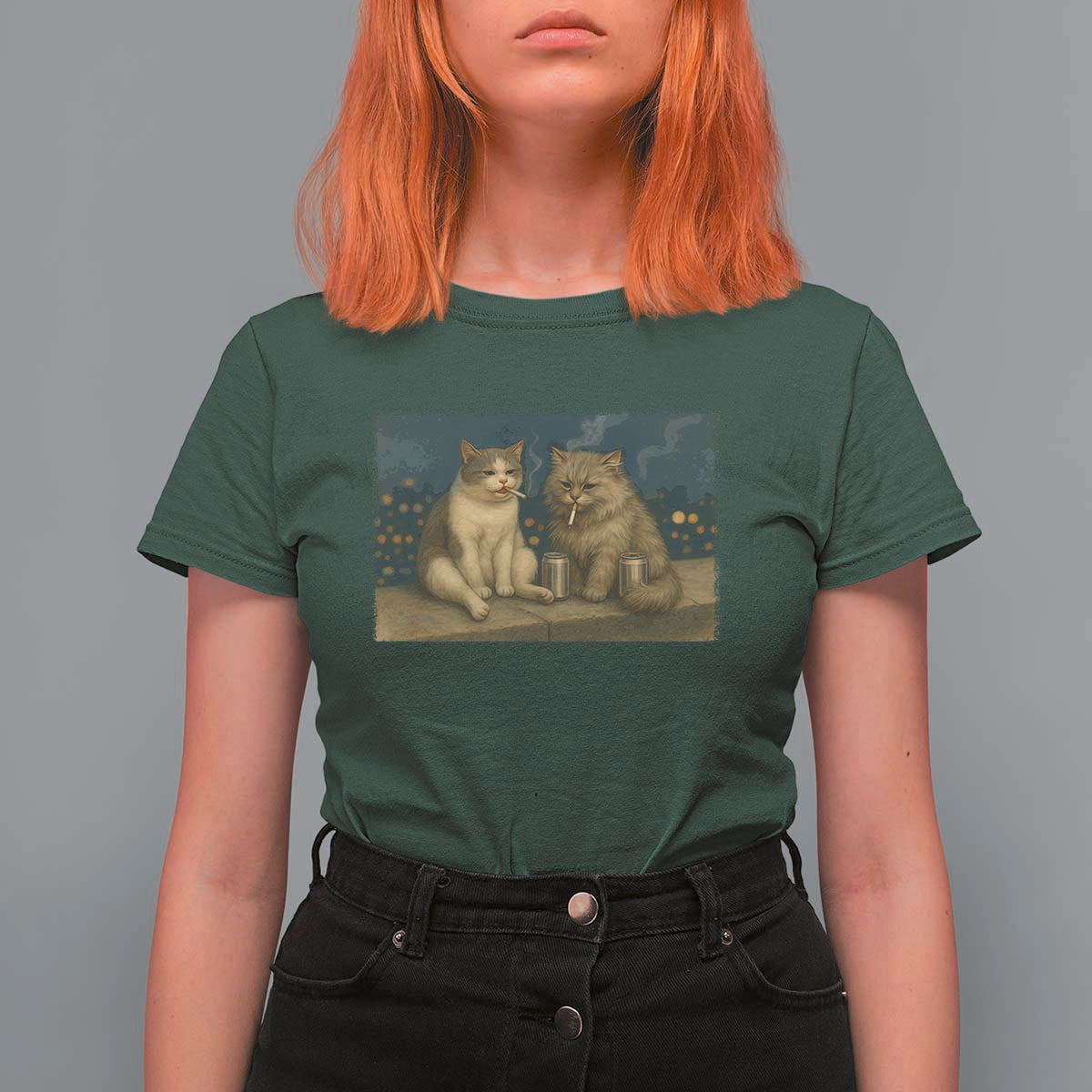 Funny Smoking Cat T Shirt For Women Meme Cool Kitten With Cigarette