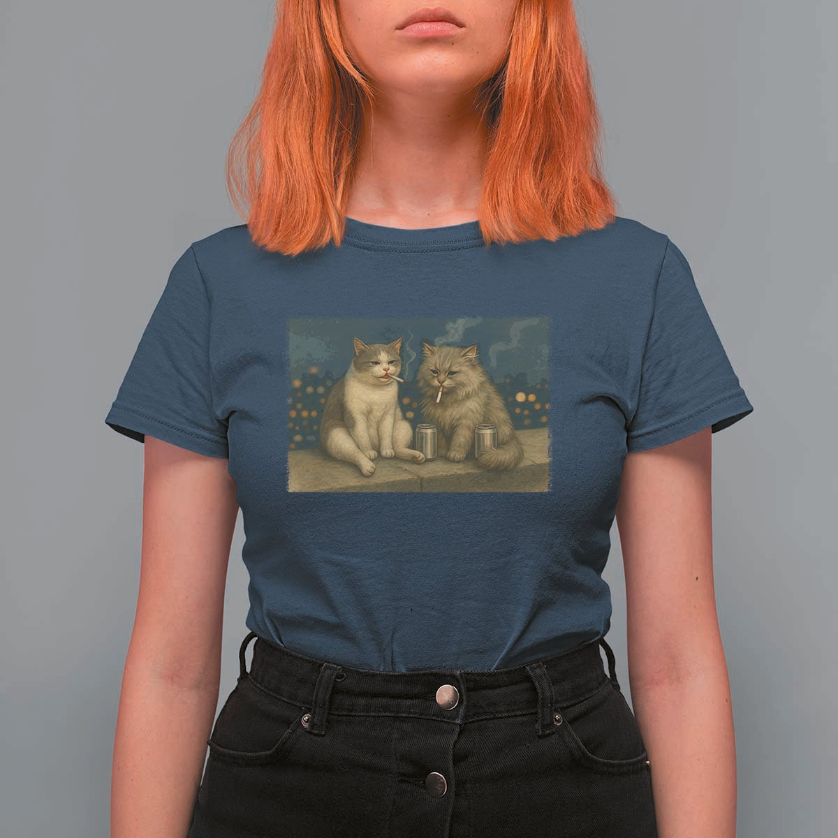 Funny Smoking Cat T Shirt For Women Meme Cool Kitten With Cigarette
