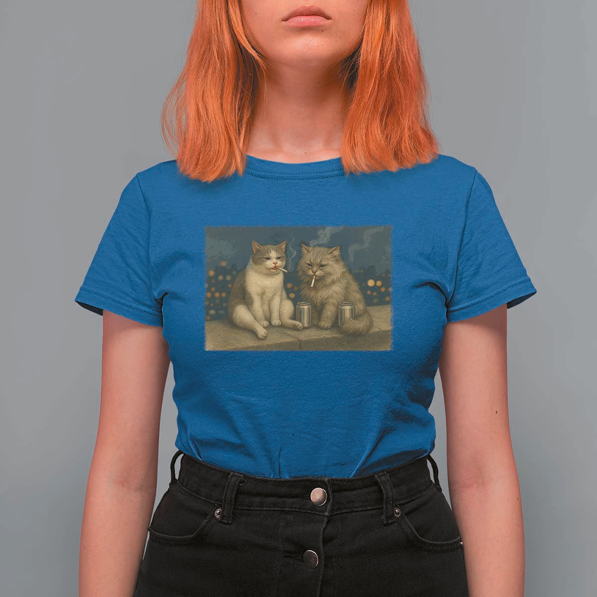 Funny Smoking Cat T Shirt For Women Meme Cool Kitten With Cigarette