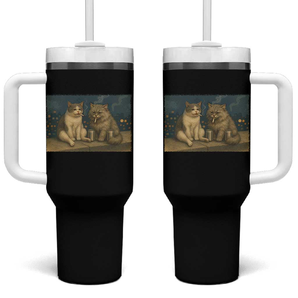 Funny Smoking Cat Tumbler With Handle Meme Cool Kitten With Cigarette
