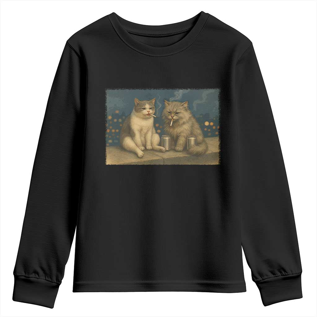 Funny Smoking Cat Youth Sweatshirt Meme Cool Kitten With Cigarette